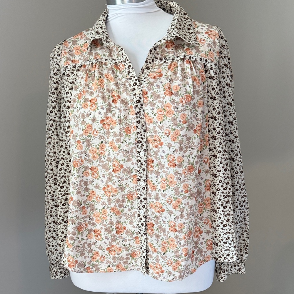 Umgee Floral Button Down Blouse Medium Mixed Print Boho